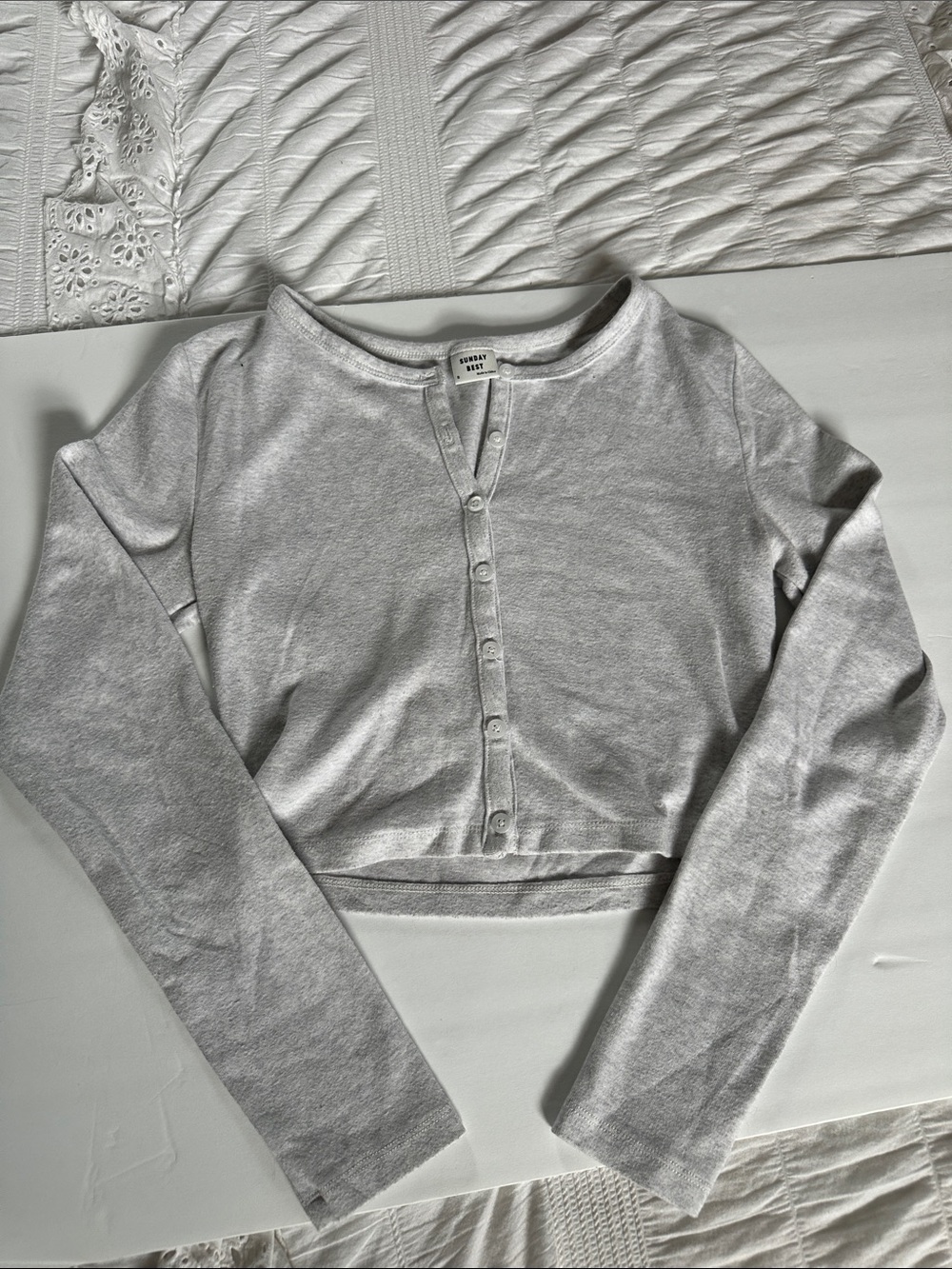 Sunday Best Light Gray Cropped Button-Up Long Sleeve Top